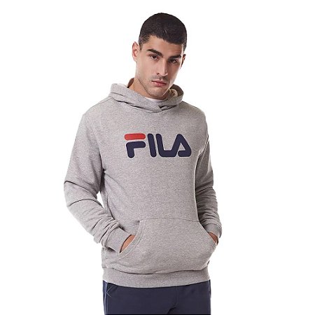 Moletom Canguru Fila com Capuz Masculino Letter Cinza