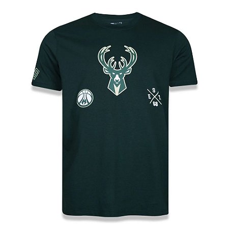 Camiseta New Era Milwaukee Bucks Core Logos Verde