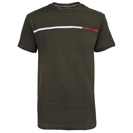 Camiseta Tommy Hilfiger AB Two Tone Chest Stripe Tee Oliva