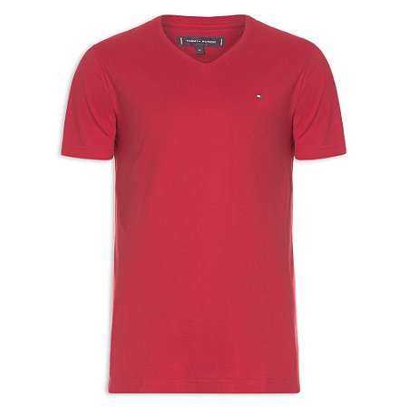 Camiseta Tommy Hilfiger Essential Gola Vneck Vermelho
