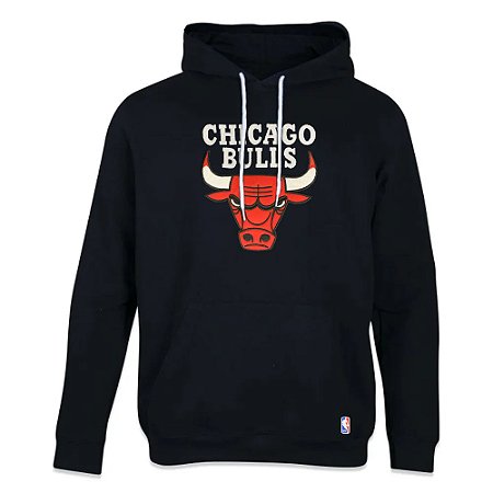 Moletom Canguru Chicago Bulls NBA Feltro Logo Preto