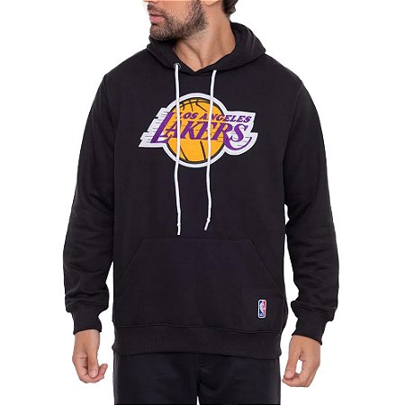 Moletom Canguru Los Angeles Lakers NBA Feltro Logo Preto