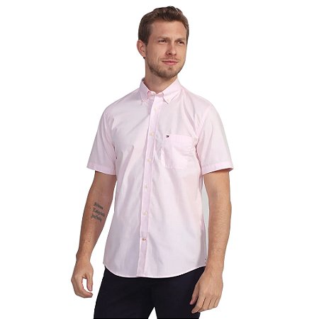 Camisa Social Manga Curta Tommy Hilfiger Classic Poplin Rosa