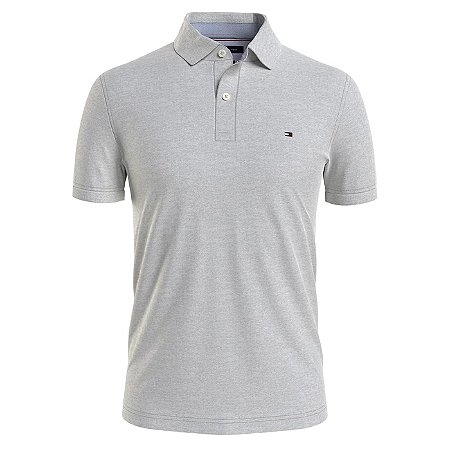 Camiseta Gola Polo Tommy Hilfiger Stretch Fit Cinza Mescla