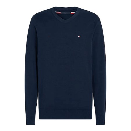Suéter Tommy Hilfiger Manga Longa Tricot Signature Azul