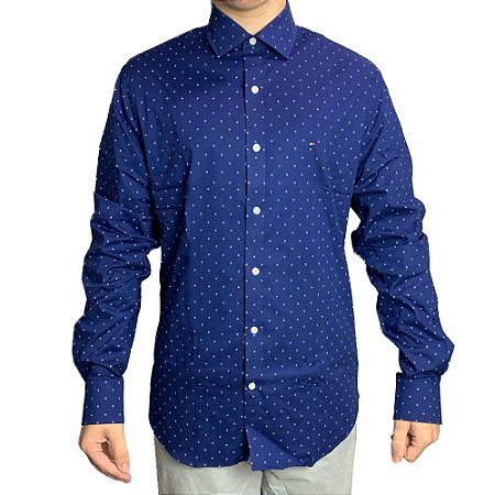 Camisa Social Manga Longa Tommy Hilfiger Slim Azul Marinho