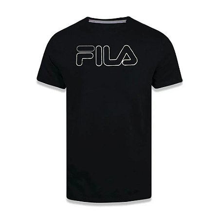 Camiseta Fila Manga Curta Masculina Letter Outline Preto