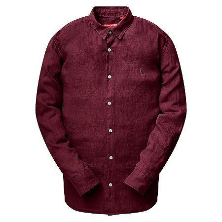 Camisa Reserva Linho Masculina Manga Longa Bordô