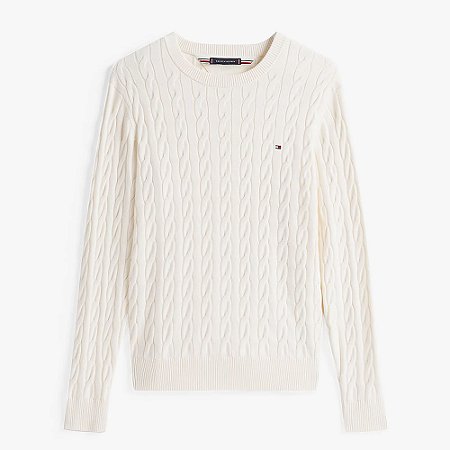 Suéter Tommy Hilfiger Manga Longa Classic Cable Crew Creme