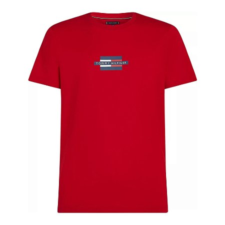Camiseta Tommy Hilfiger Flag Box Tee Msculina Vermelha