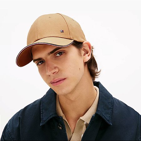 Boné Tommy Hilfiger Cotton 6 Panel Aba Curva Marrom Claro