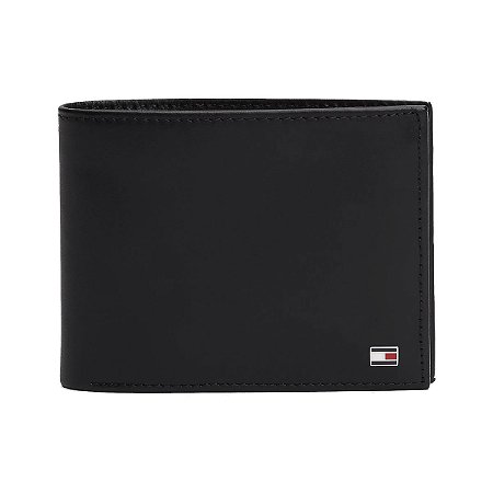 Carteira Tommy Hilfiger Eton Couro e Bolso de Moedas Preto