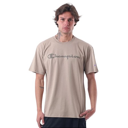 Camiseta Manga Curta Champion Malhão Script Puff Caqui