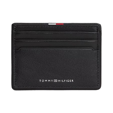 Carteira Porta Cartões Tommy Hilfiger Masculina Couro Preto