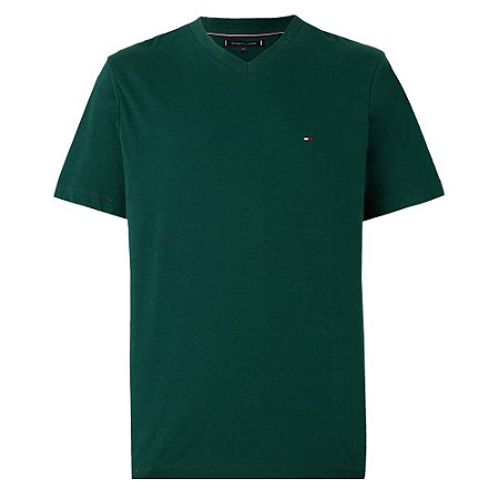 Camiseta Tommy Hilfiger Essential Gola V Neck Verde Tee