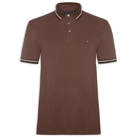 Camisa Polo Tommy Hilfiger Tipped Slim Fit Masculina Marrom