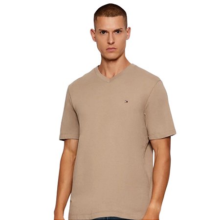 Camiseta Tommy Hilfiger Essential Gola V Neck Tee Caqui