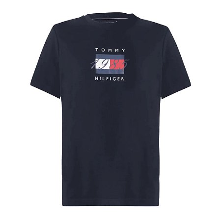 Camiseta Tommy Hilfiger Linear Flag Graphic Tee Marinho