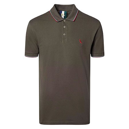 Camisa Polo Reserva Enxuto Novo Friso Masculino Verde Oliva