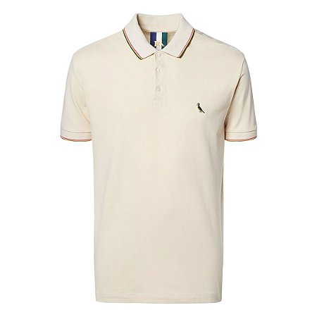 Camisa Polo Reserva Enxuto Novo Friso Masculino Bege Areia