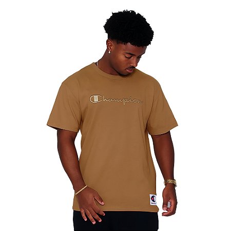 Camiseta Champion Malhão Pes Mc Script Marrom Masculino