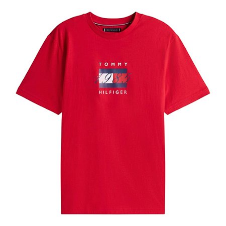 Camiseta Tommy Hilfiger Linear Flag Graphic Tee Vermelho