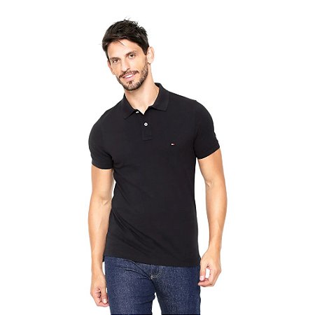 Camisa Polo Tommy Hilfiger Liquid Cotton Rwb Cuff Slim Preto