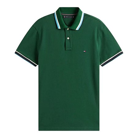 Camisa Polo Tommy Hilfiger Cuff Interest Slim Fit Verde