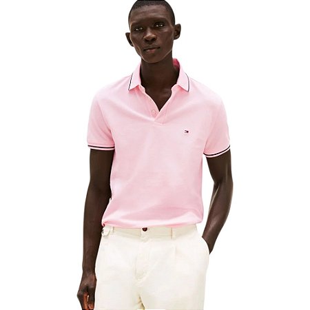 Camisa Polo Tommy Hilfiger Tipped Slim Fit Seasonal Rosa