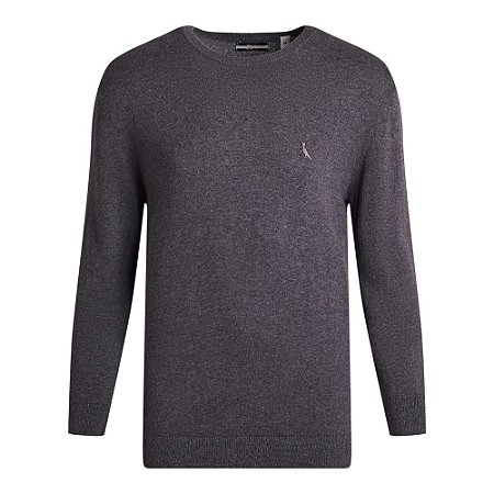 Suéter Reserva Gola Careca Tricot Masculino Cinza Escuro