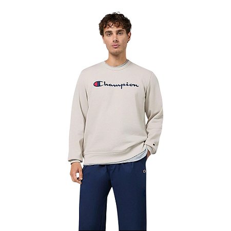 Moletom Champion Crewneck Athletic Script Dark Caqui