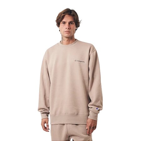 Moletom Champion Crewneck Athletic Mini Script Dark Caqui