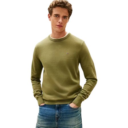 Suéter Tommy Hilfiger Essential Cotton Gola Redonda Verde