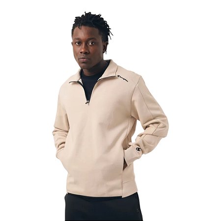 Moletom Champion Tech Quarter Gola Alta C/Ziper Bege