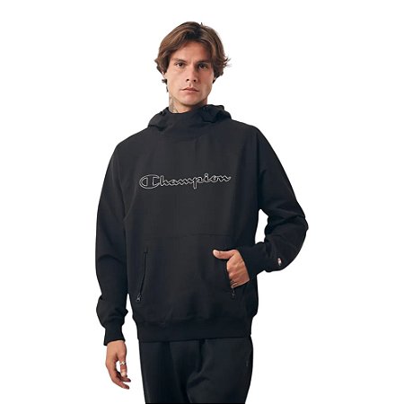 Moletom Champion Active Tech Hoodie Raglan Outline Preto