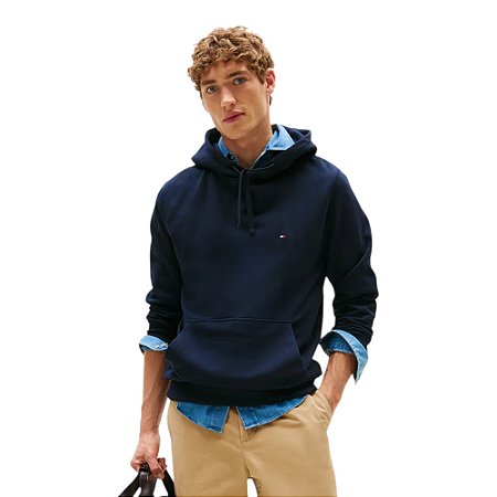 Moletom Canguru Tommy Hilfiger Mini Flag Algodão Puro Azul