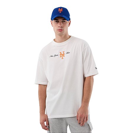 Camiseta New Era Regular Script New York Mets Branco