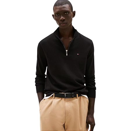 Suéter Tommy Hilfiger Essential Gola Alta C/Ziper Preto