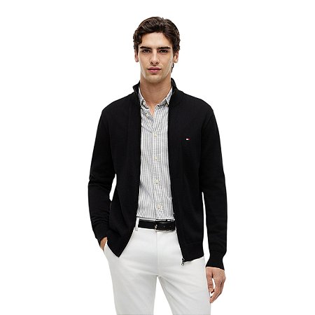 Moletom Tommy Hilfiger Essential Cotton Com Ziper Preto