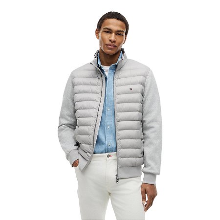 Jaqueta Tommy Hilfiger Puffer Mix Texturas Masculino Cinza