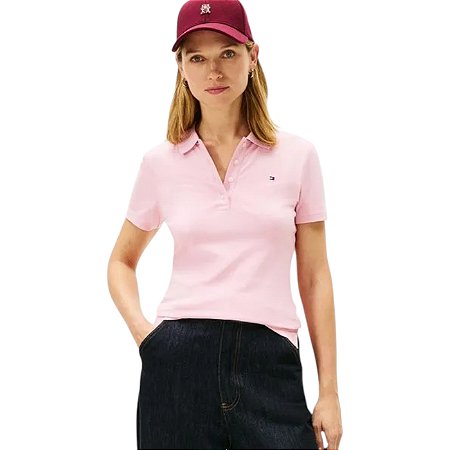 Camisa Polo Tommy Hilfiger Co Pique Classic Feminino Rosa