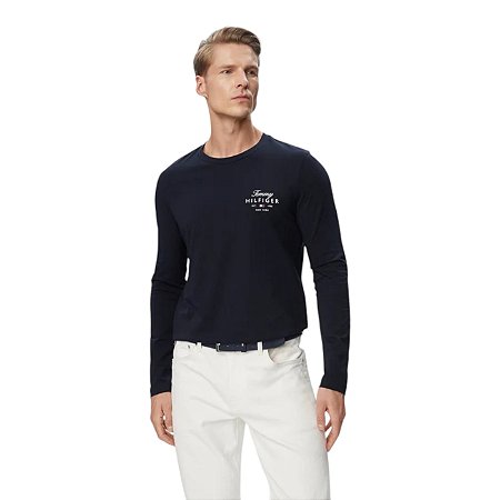 Camiseta Tommy Hilfiger Manga Longa Brand Love Marinho