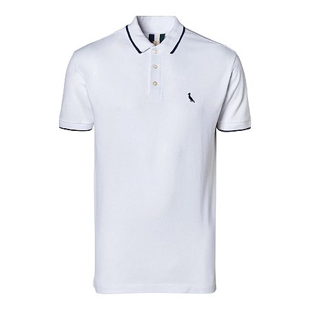 Camisa Polo Reserva Enxuto Friso Unico Branco e Marinho