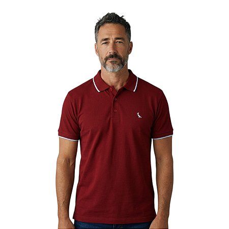 Camisa Polo Reserva Enxuto Friso Unico Vermelho Canela