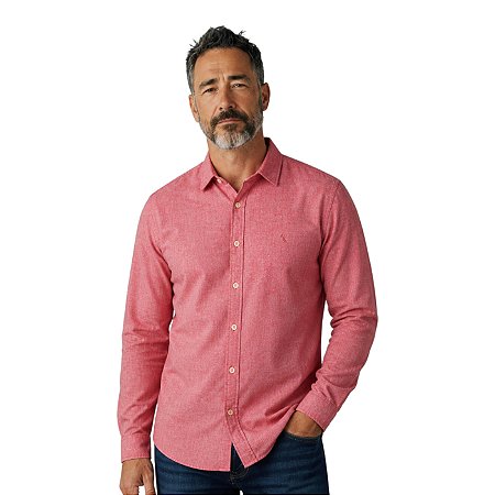 Camisa Social Reserva Manga Longa Linho Pienza Rosa Coral