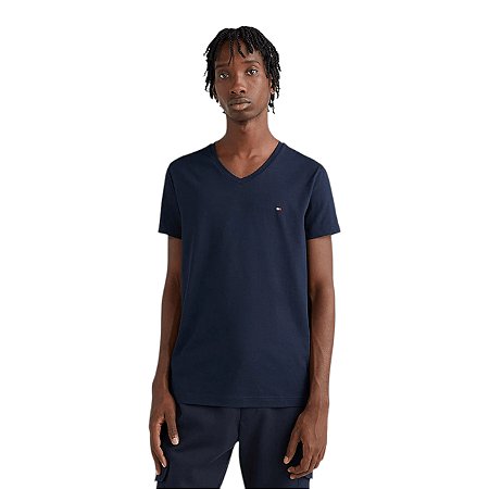 Camiseta Tommy Hilfiger Essential Cotton Gola V Marinho
