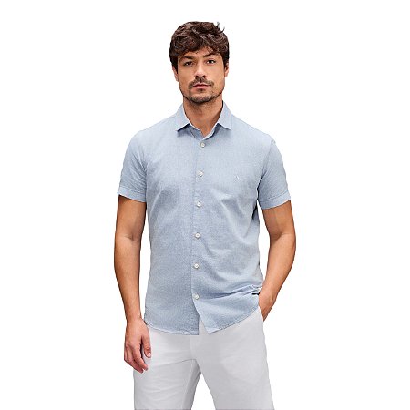 Camisa Social Reserva Manga Curta New Oxford Azul Brisa