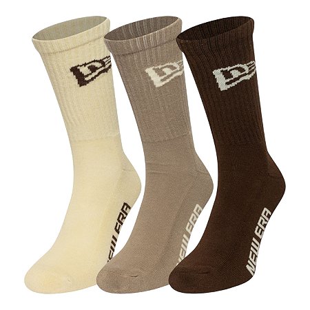 Meia New Era 3 Pares Cano Longo Branded Sortido Bege