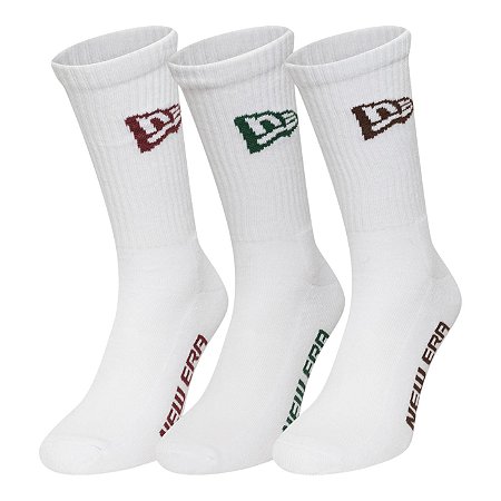 Meia New Era 3 Pares Cano Longo Branded Branco