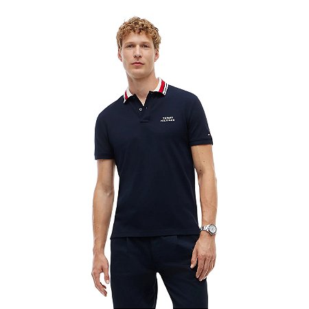 Camisa Polo Tommy Hilfiger Pique Undercollar Marinho